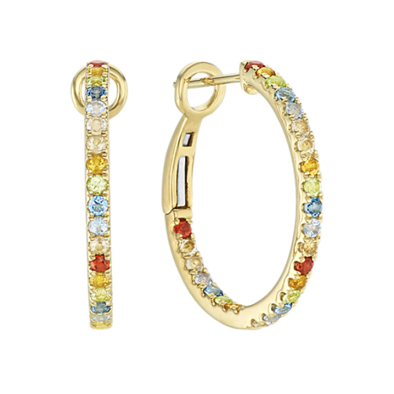 Round Multi-Colored Gemstone Hoop Earrings | Shane Co.