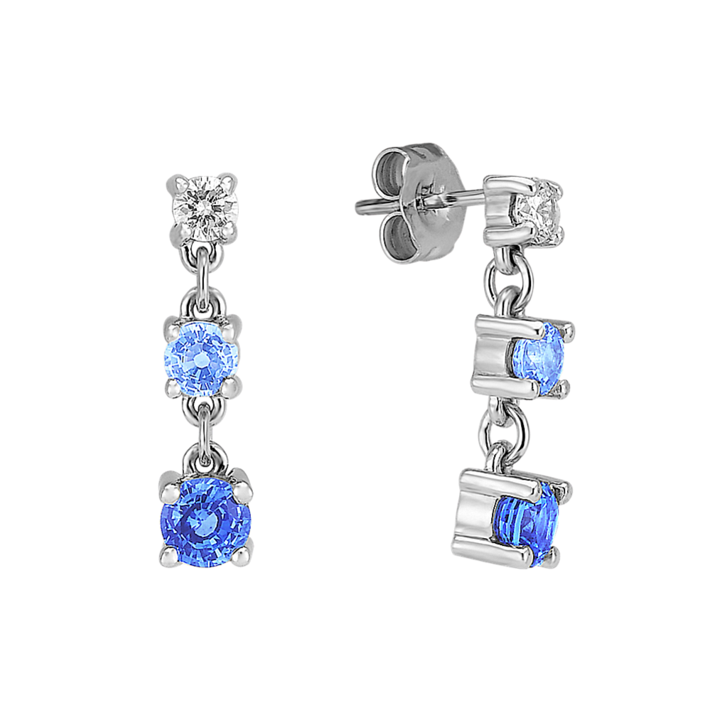 Round Multi-Colored Sapphire and Diamond Three-Stone Earrings