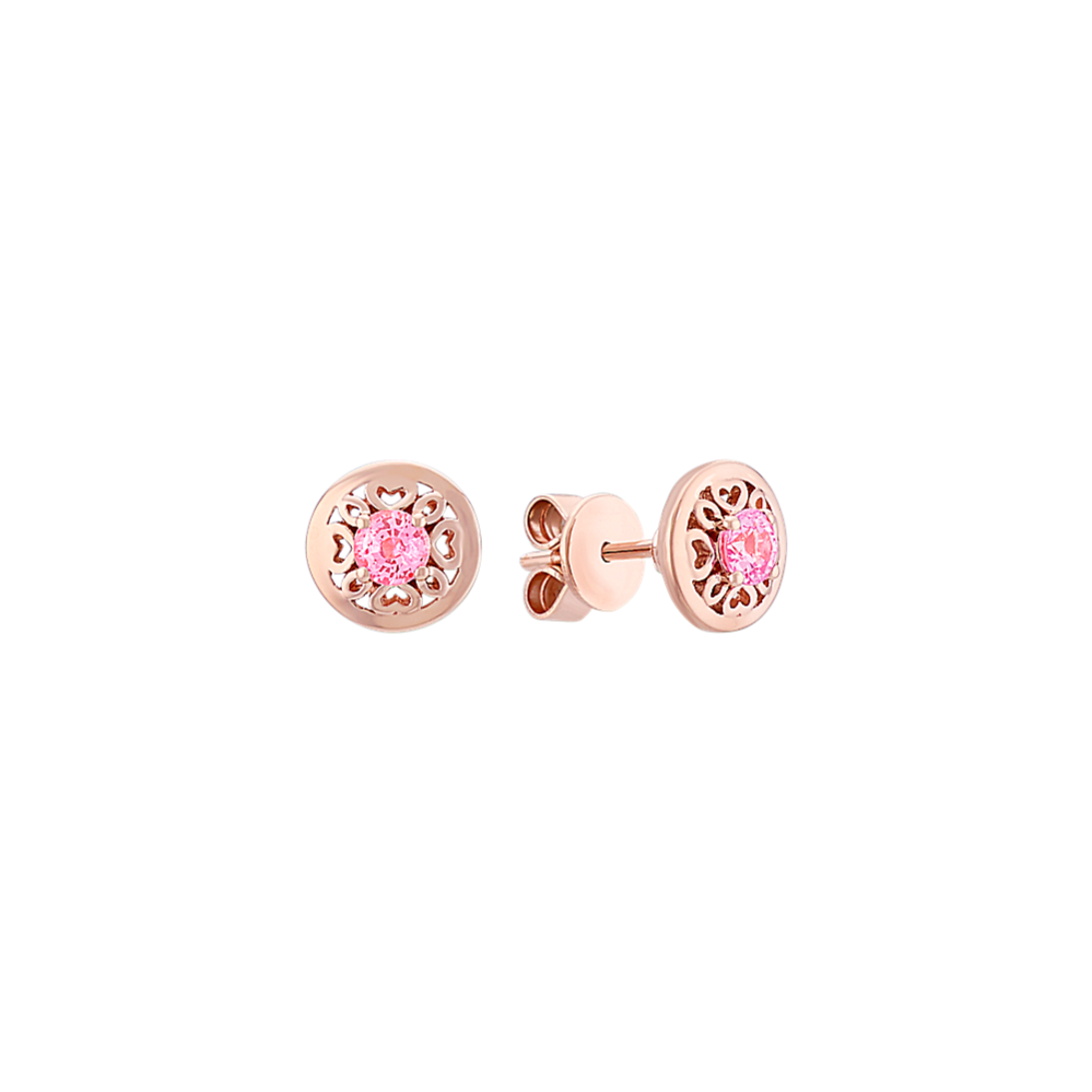 Round Pink Sapphire Earrings in 14k Rose Gold
