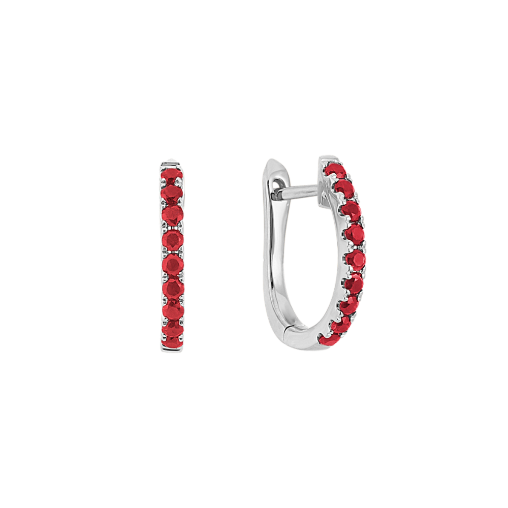 Round Ruby Hoop Earrings in 14k White Gold Shane Co.