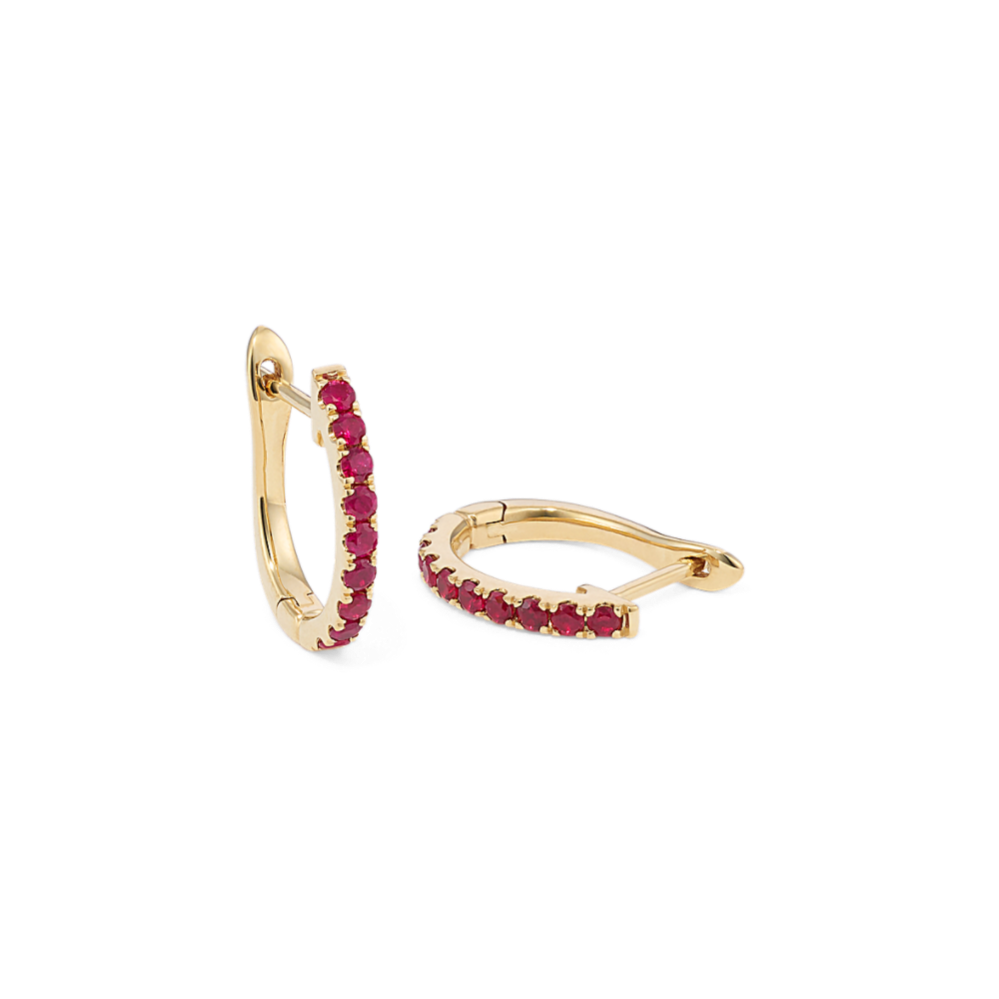 Round Ruby Hoop Earrings in 14k Yellow Gold