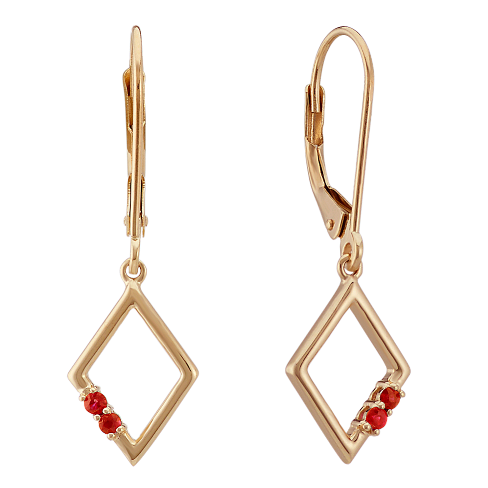 Round Ruby Leverback Earrings in 14k Yellow Gold