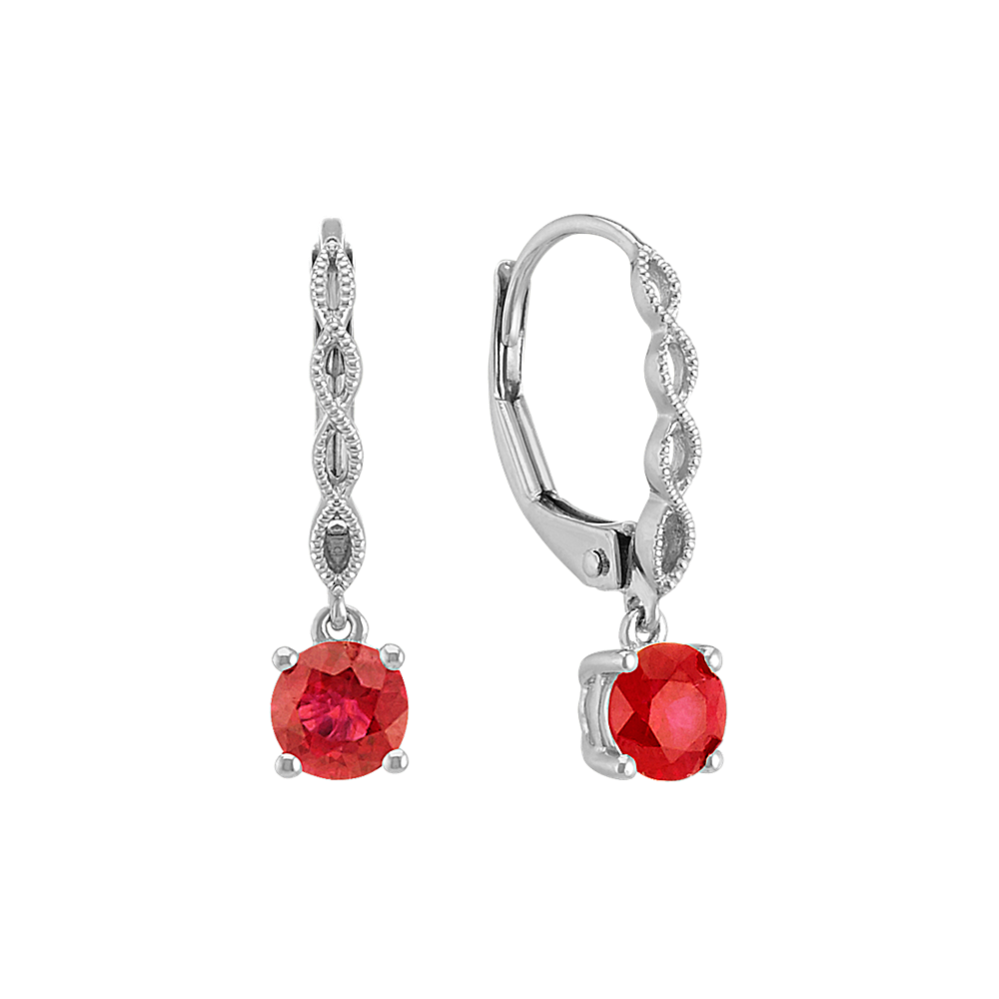 Round Ruby Leverback Earrings with Milgrain Detailing