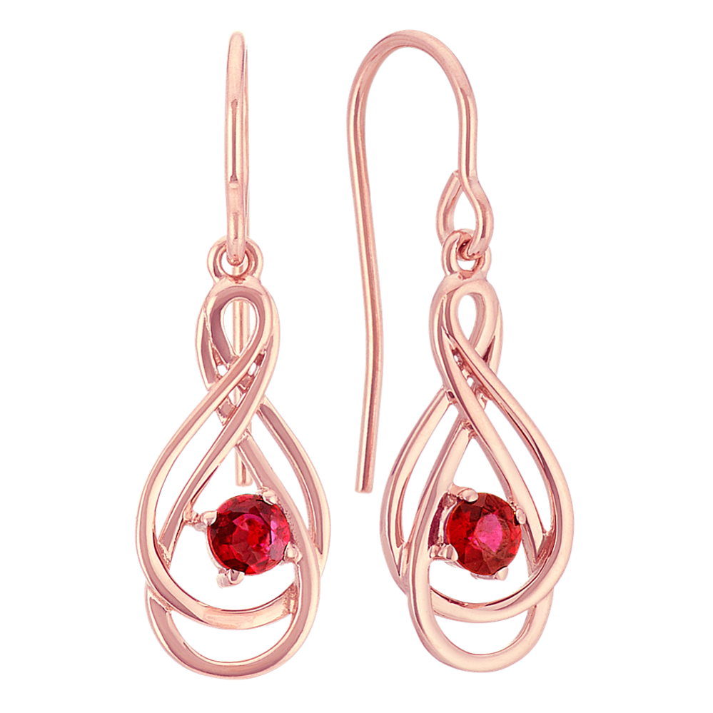 Round Ruby Swirl Dangle Earrings in 14k Rose Gold