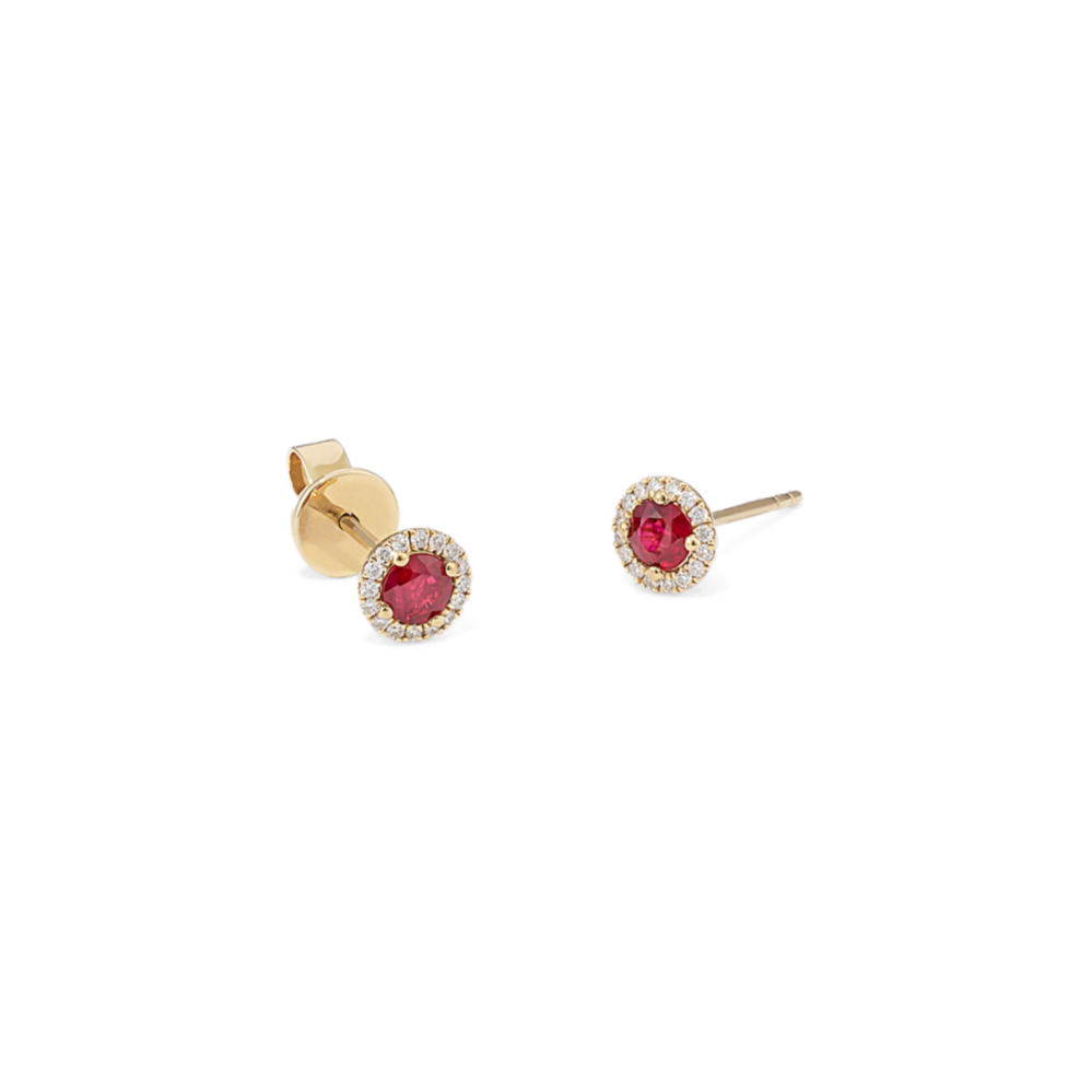 Twila Ruby & Diamond Halo Studs