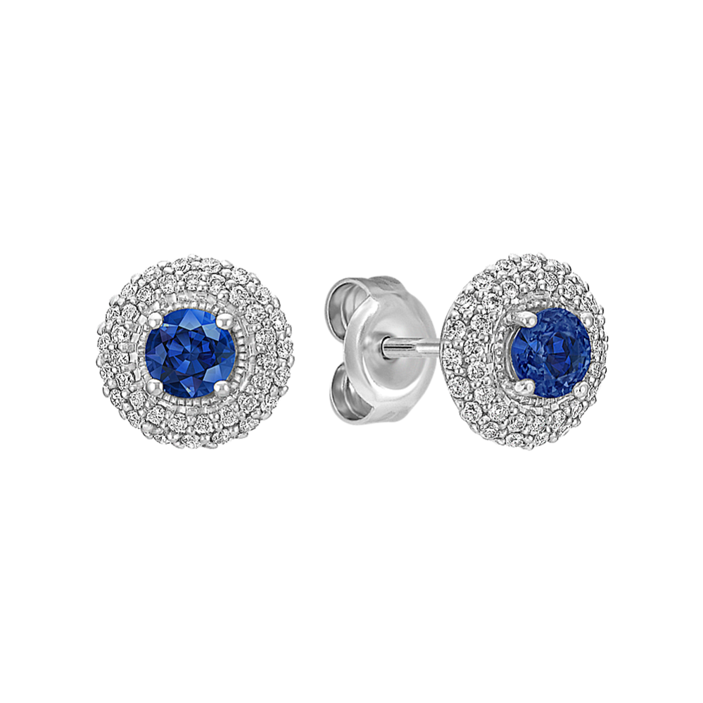 Round Sapphire and Diamond Cluster Earrings