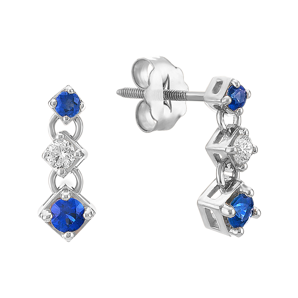 Round Sapphire and Diamond Three-Stone Earrings