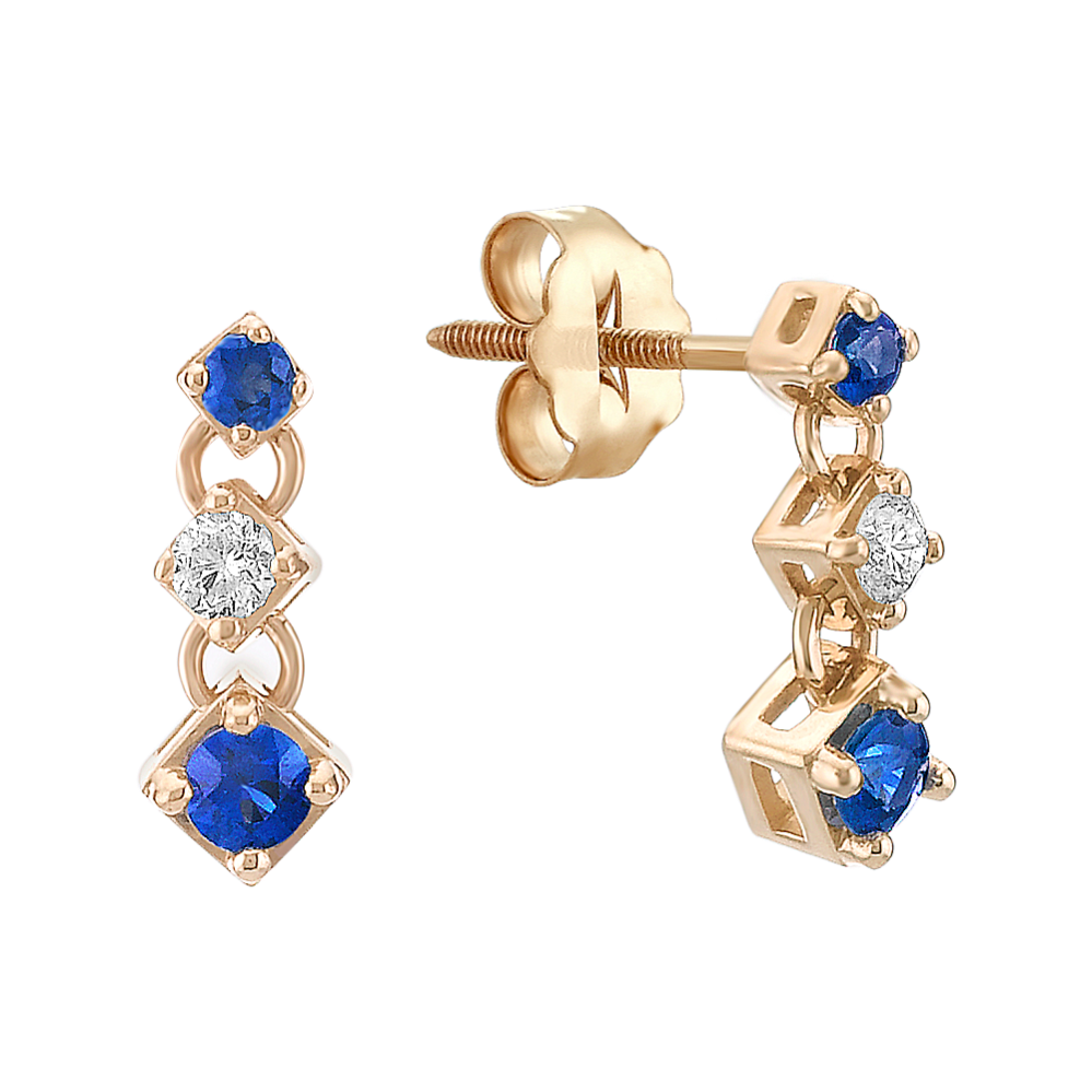 Round Sapphire and Diamond Three-Stone Earrings