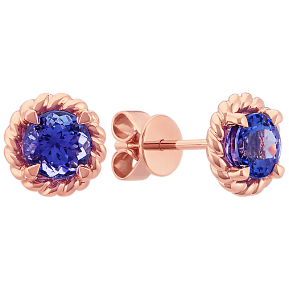 Round Tanzanite Earrings In 14k Rose Gold Shane Co Round Tanzanite Earrings In 14k Rose Gold