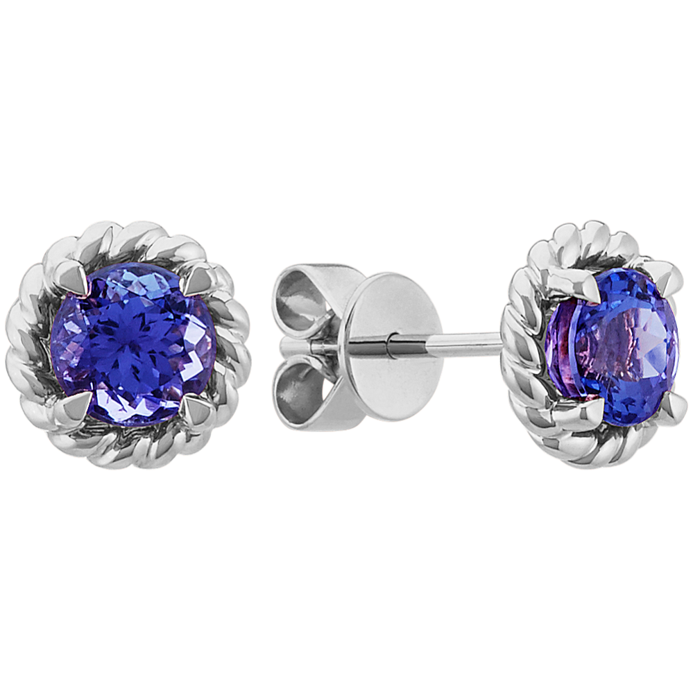 Round Tanzanite Earrings in 14k White Gold