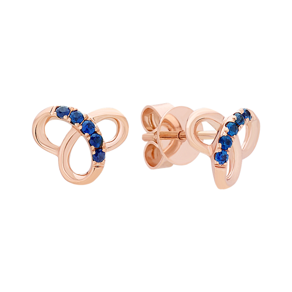 Round Traditional Sapphire Earrings in 14k Rose Gold