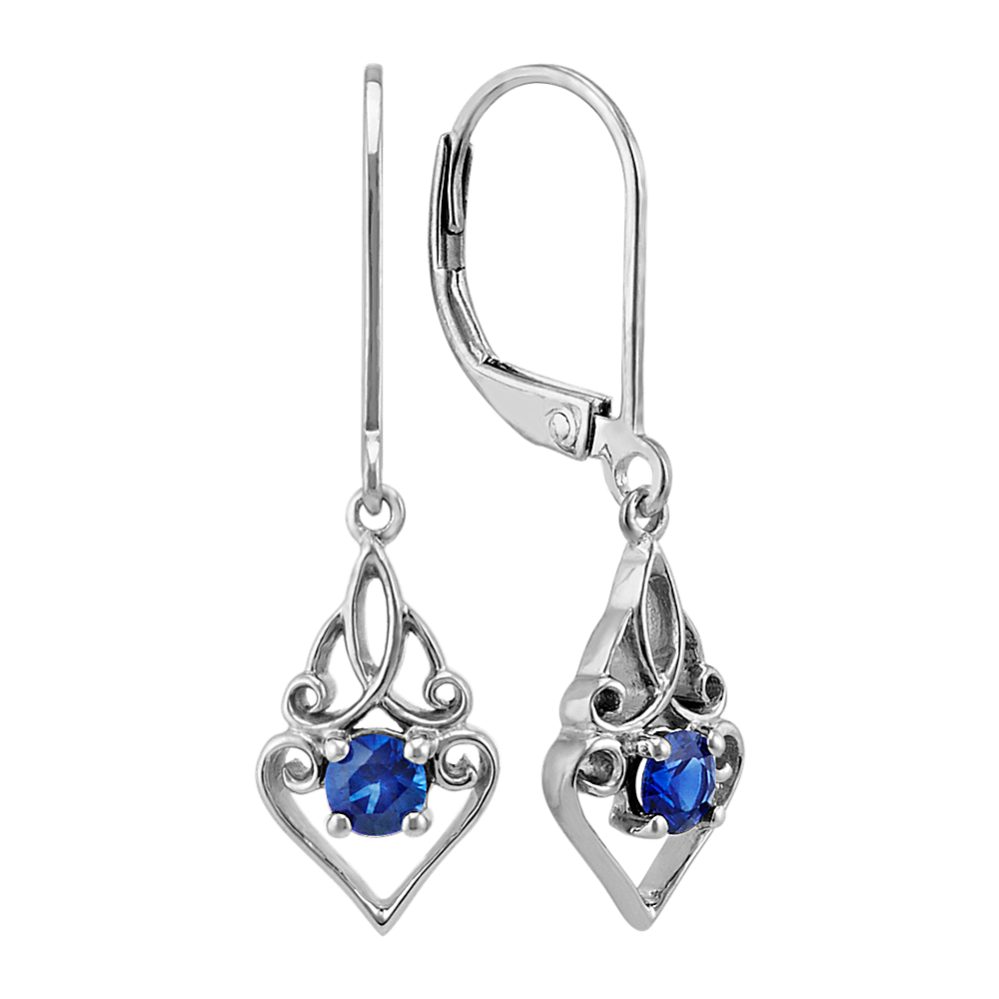 Round Traditional Sapphire Swirl Dangle Earrings in Sterling Silver