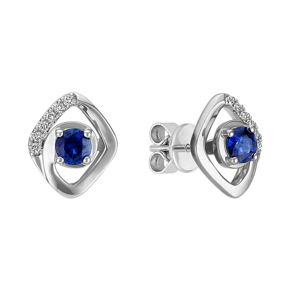 Round Traditional Sapphire and Round Diamond Earrings