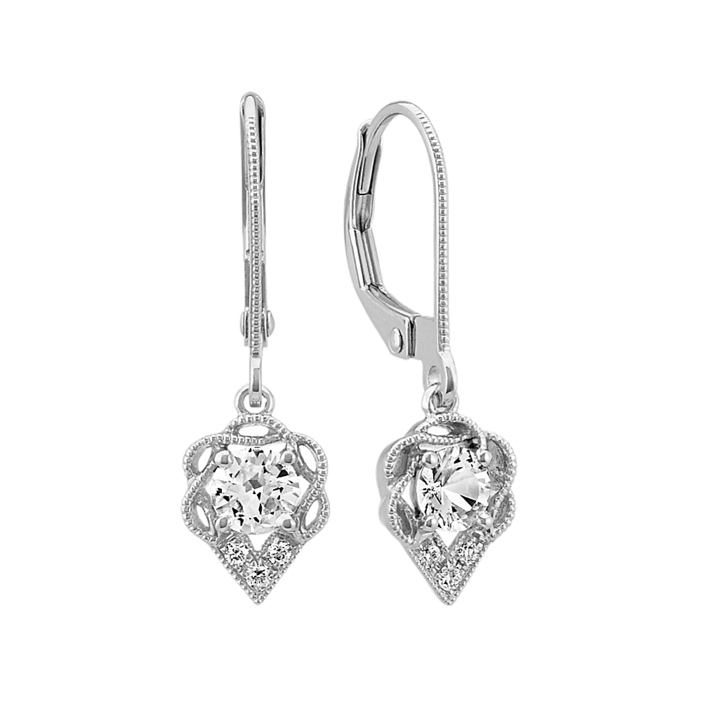 Round White Sapphire and Diamond Dangle Earrings