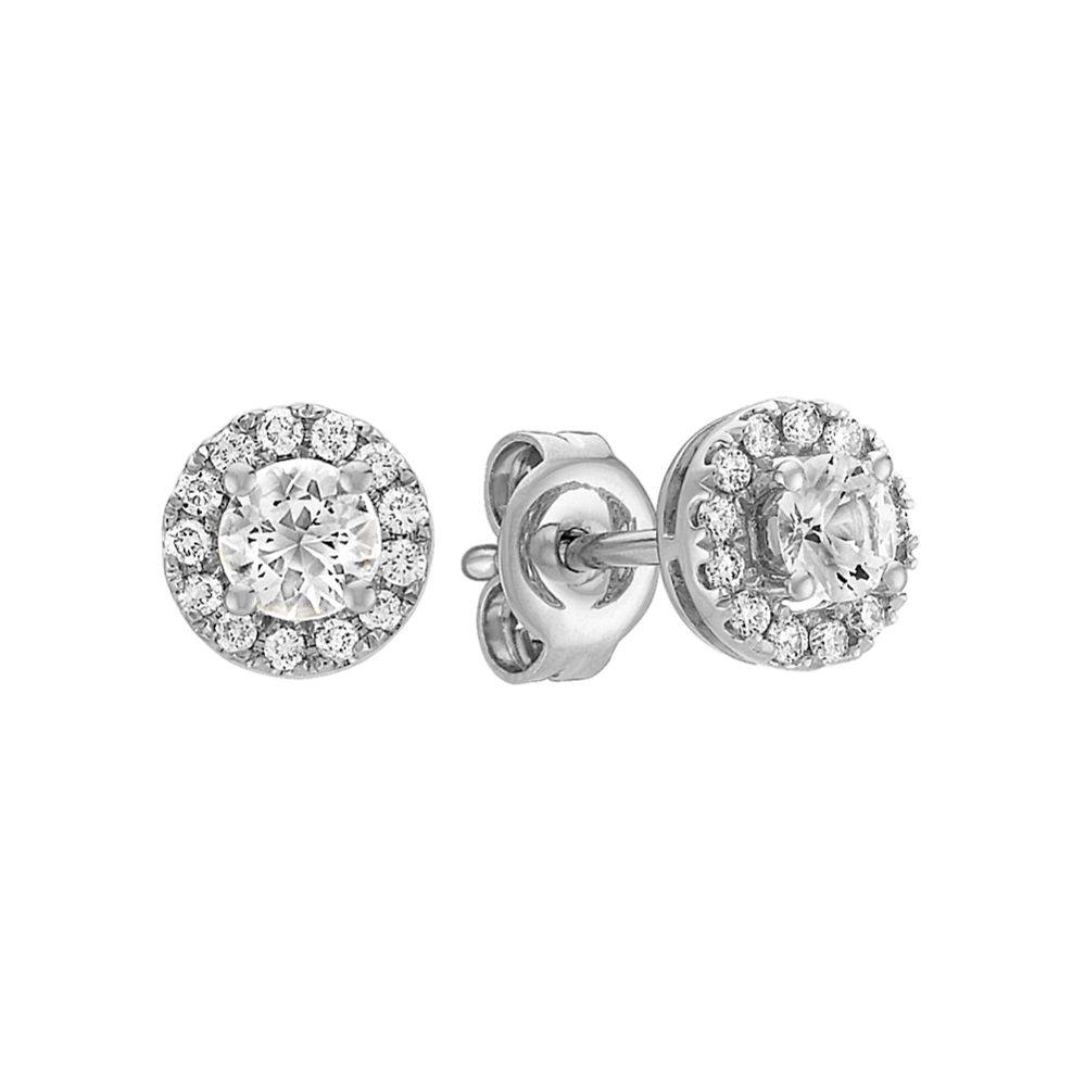 Round White Sapphire and Round Diamond Earrings