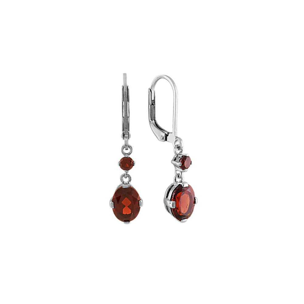 Round and Oval Natural Garnet Dangle Earrings