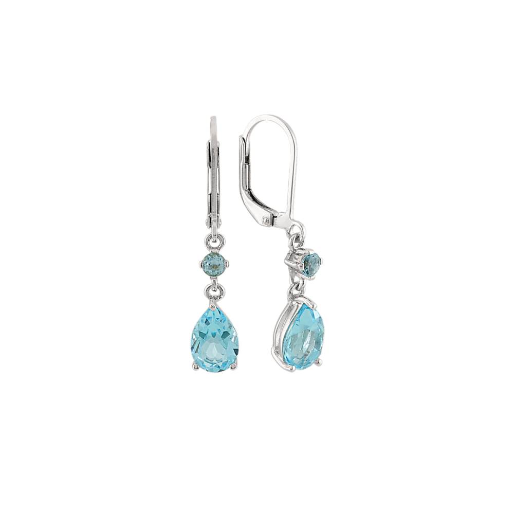 Round and Pear-Shaped Natural Sky Blue Topaz Dangle Earrings