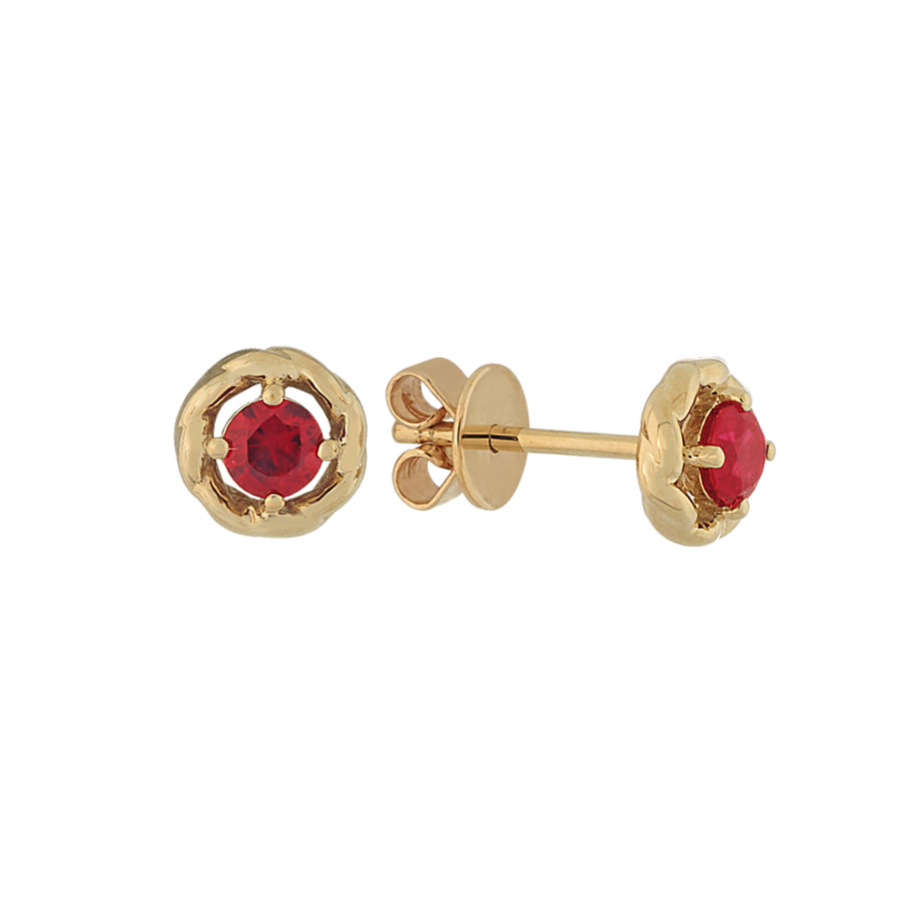 Ruby Halo Earrings in 14K Yellow Gold