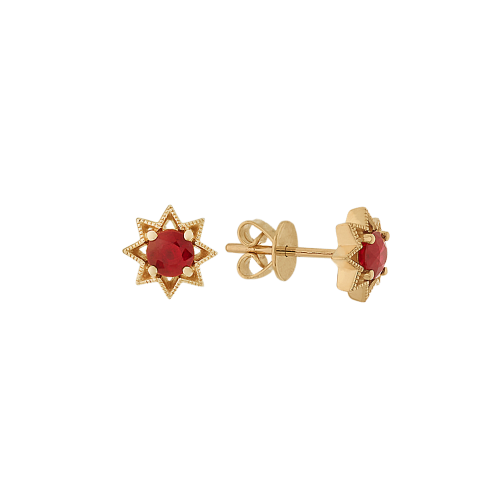 Ruby Star Earrings in 14K Yellow Gold