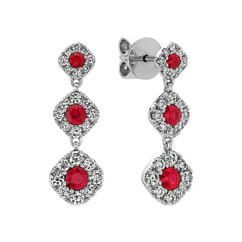 Ruby and Diamond Dangle Earrings in 14k White Gold