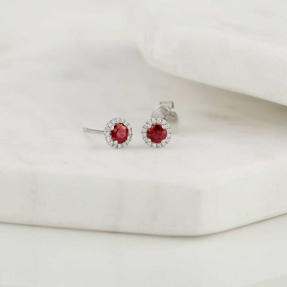 Ruby & Diamond Earrings in 14k White Gold