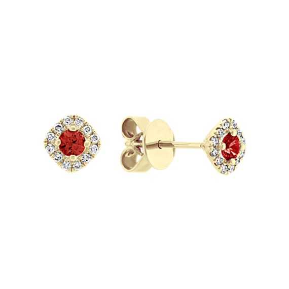 Ruby and Diamond Earrings in 14k Yellow Gold