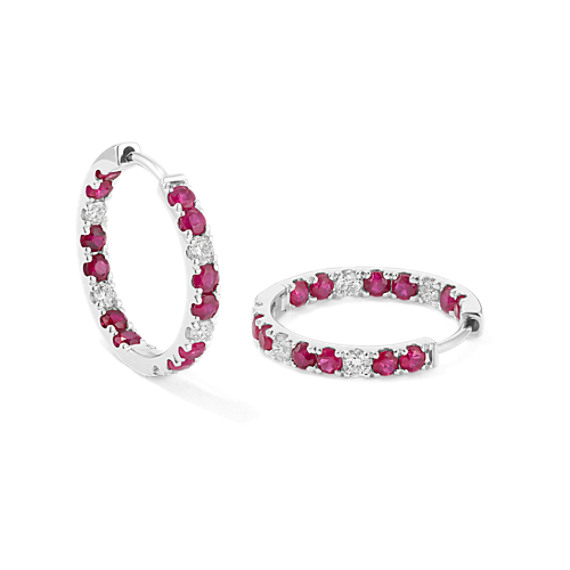 Ruby And Diamond Hoop Earrings In 14k White Gold Shane Co Ruby And Diamond Hoop Earrings In 14k White Gold