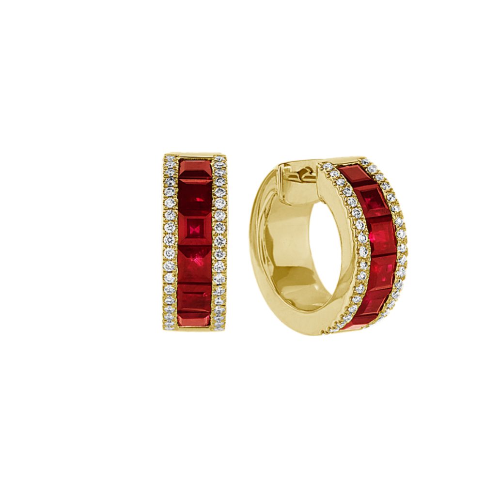 Ruby and Diamond Hoop Earrings