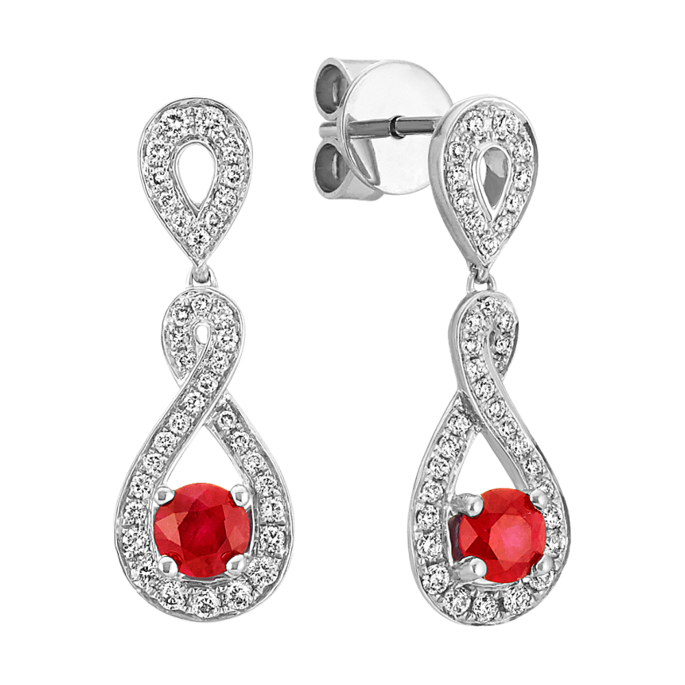 Natural Ruby and Natural Diamond Swirl Earrings