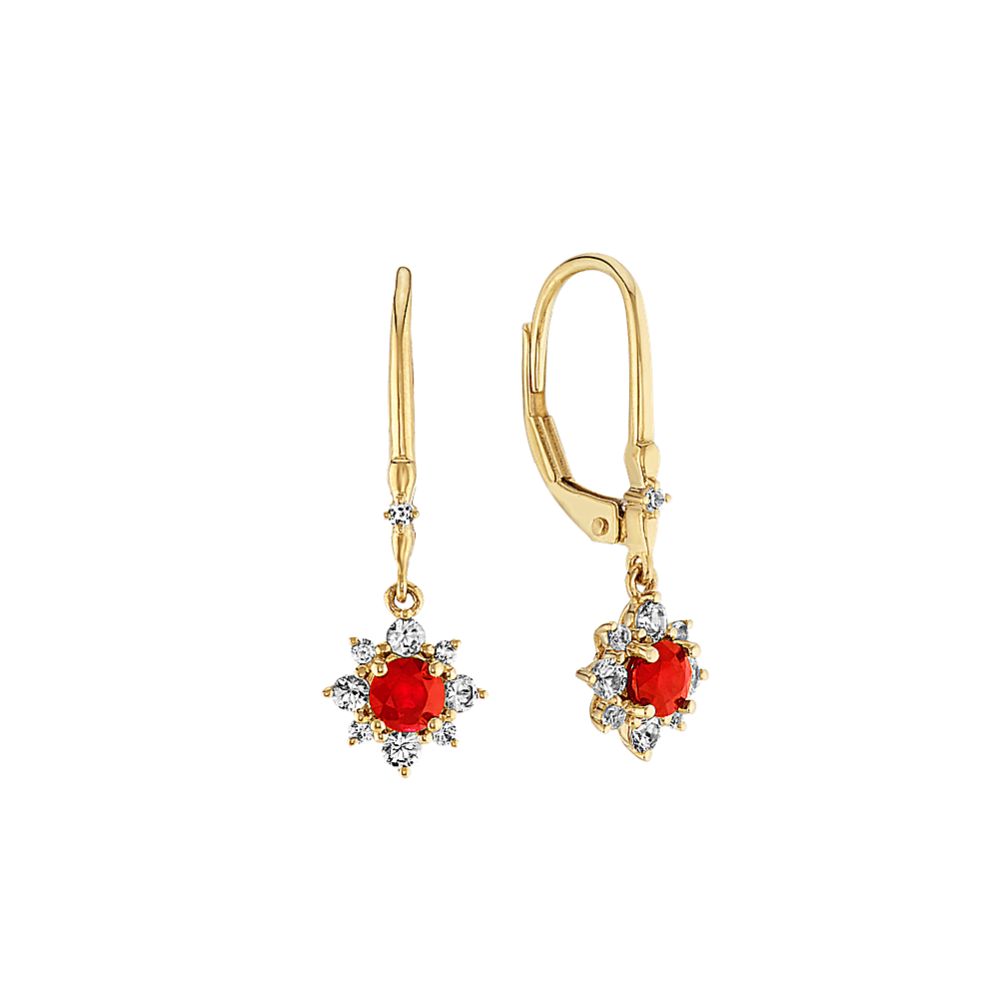 Ruby and White Sapphire Dangle Earrings