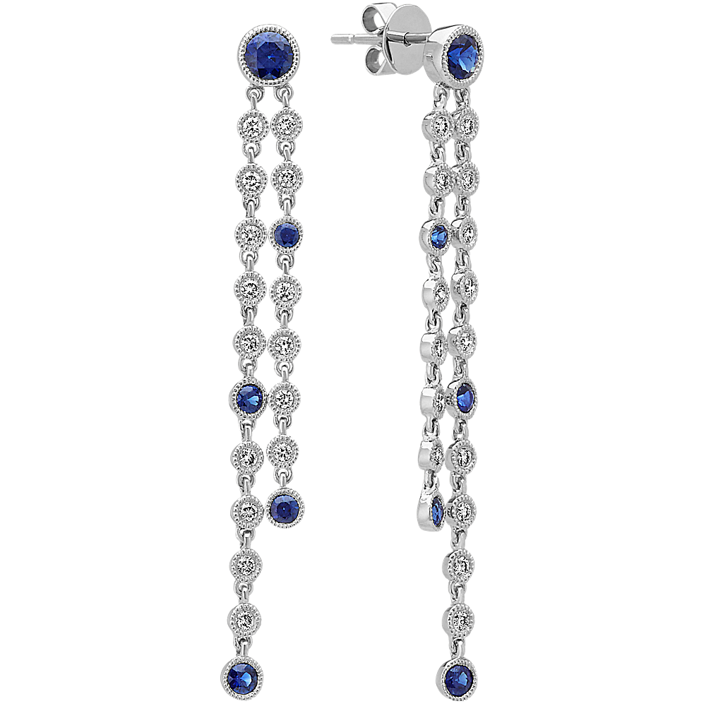 Sapphire and Diamond Dangle Earrings in 14k White Gold