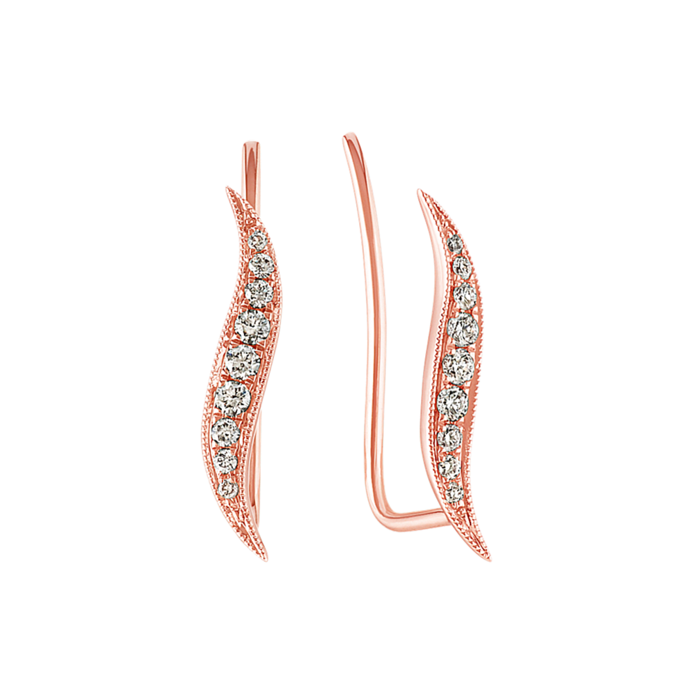 Swirl Diamond Ear Climber Earrings in 14k Rose Gold