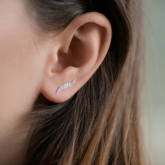 Swirl Diamond Ear Climber Earrings Shane Co Tap To Zoom Thumbnail