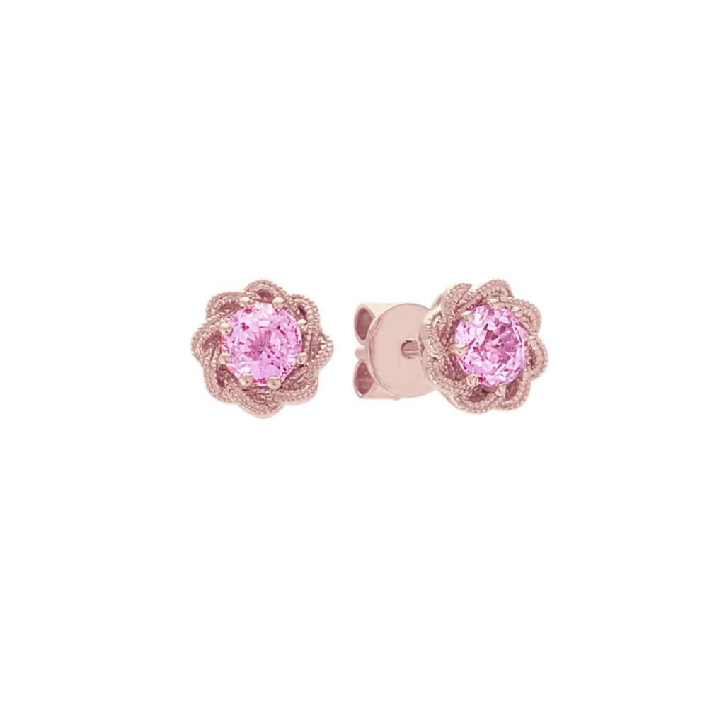 Swirl Pink Sapphire Earrings in 14k Rose Gold