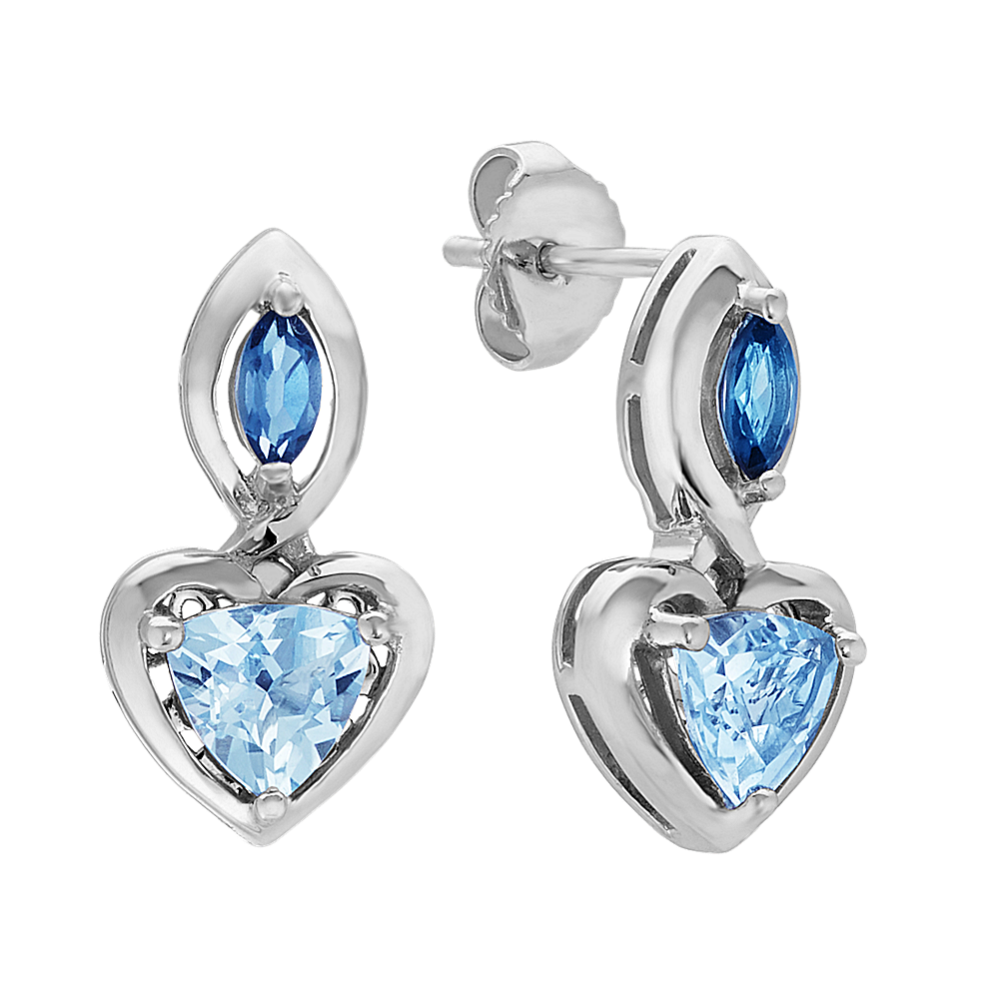 Sky Blue Topaz and London Blue Topaz Heart Earrings