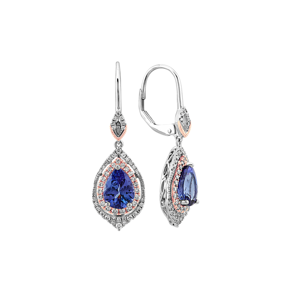 Natural Tanzanite and Natural Diamond Dangle Earrings