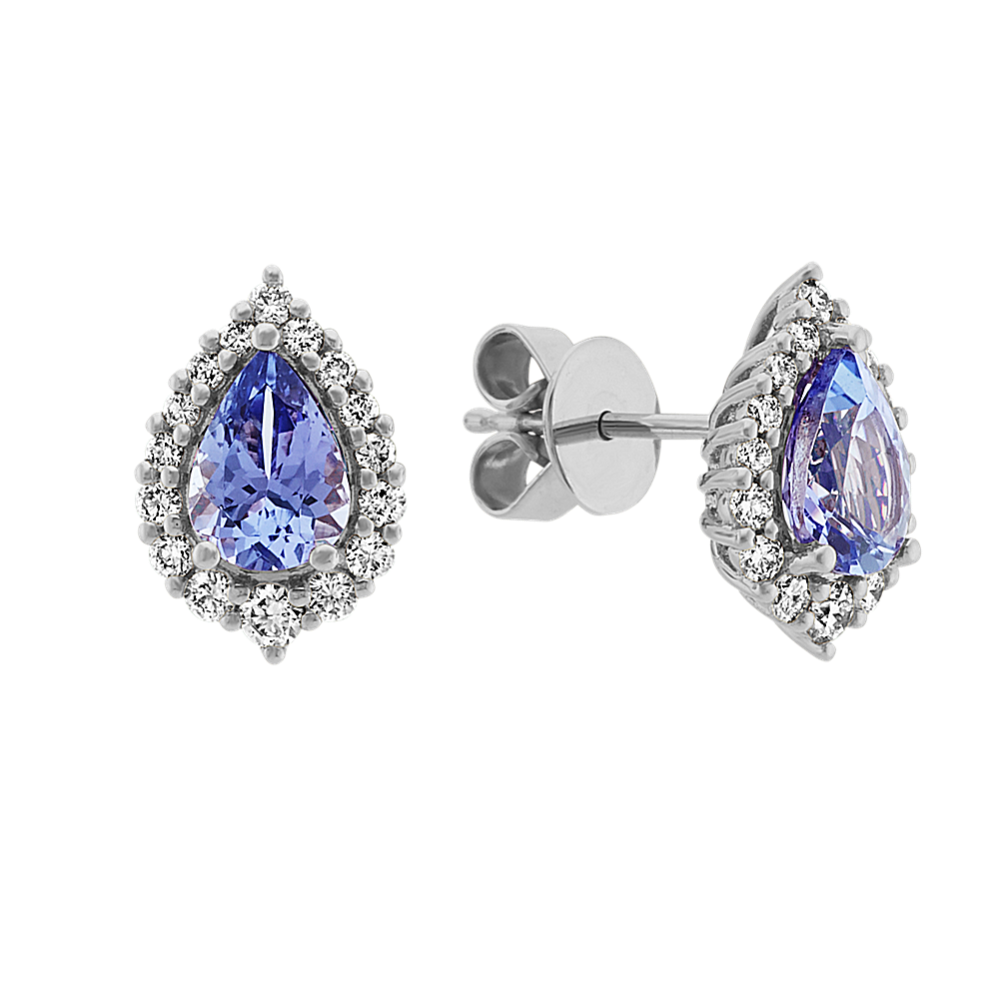Tanzanite and Diamond Earrings in 14k White Gold