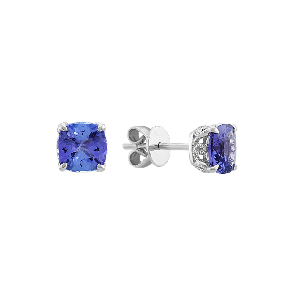 Natural Tanzanite and Natural Diamond Earrings in 14k White Gold