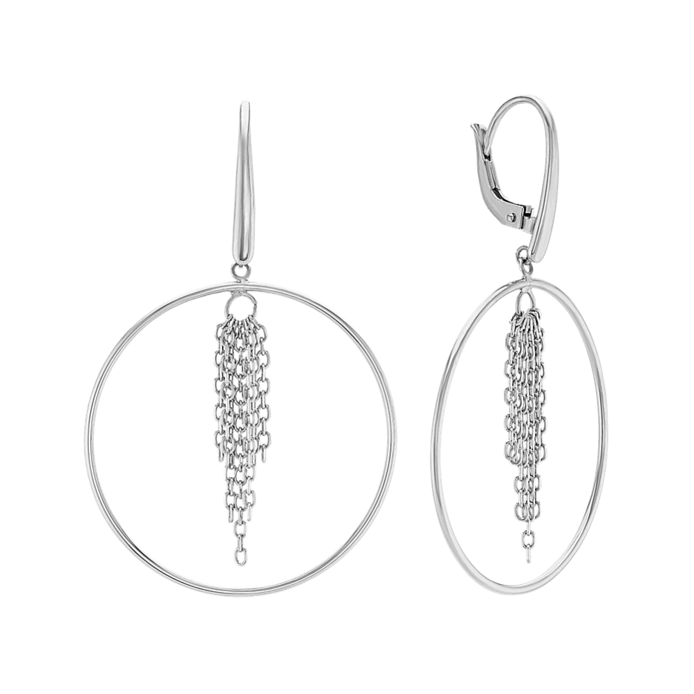 Tassel Circle Earrings in 14k White Gold