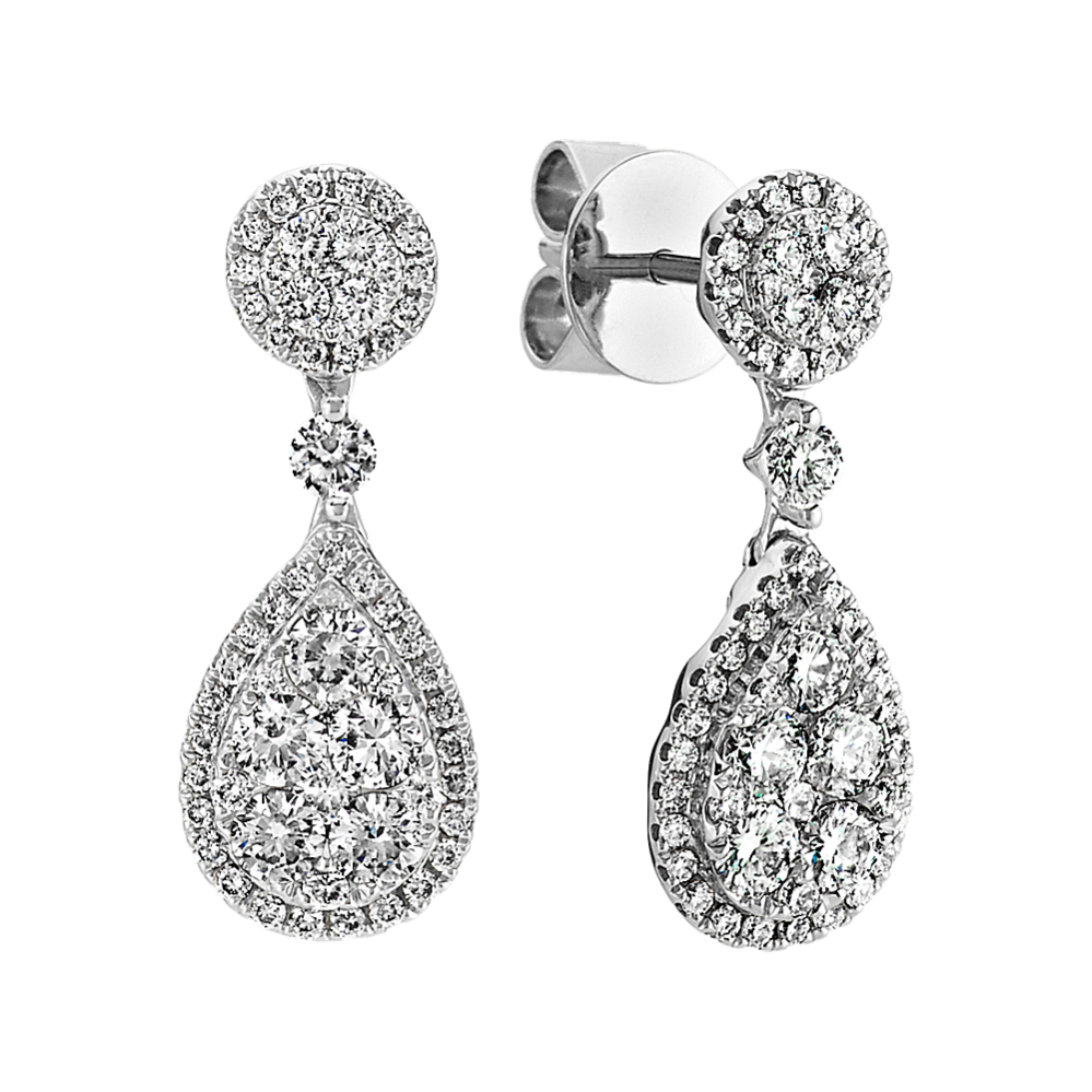 Teardrop Diamond Cluster Dangle Earrings