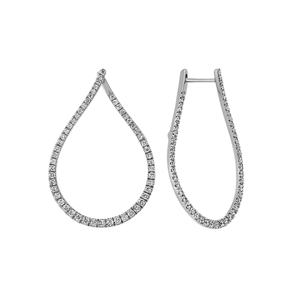 Teardrop Diamond Hoop Earrings in 14k White Gold