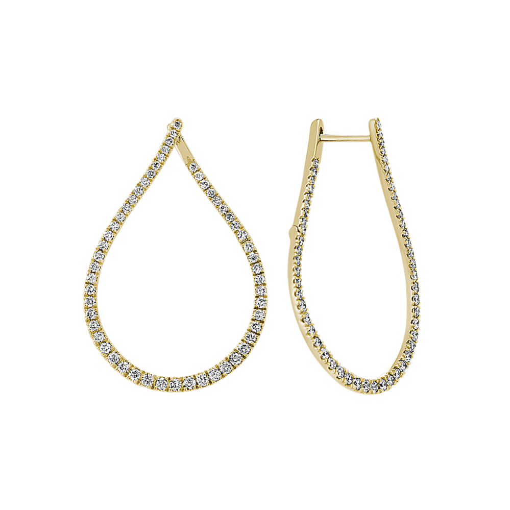 Teardrop Diamond Hoop Earrings in 14k Yellow Gold