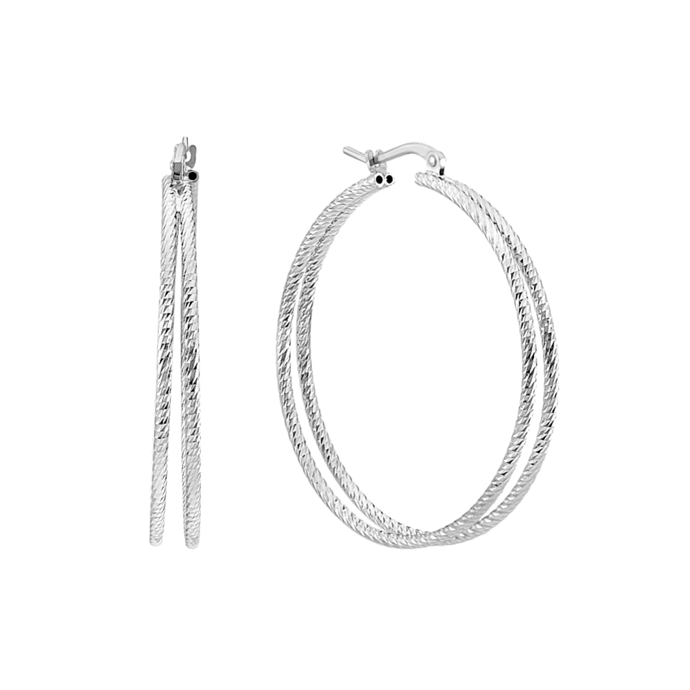 Textured Double Hoop Earrings in Sterling Silver