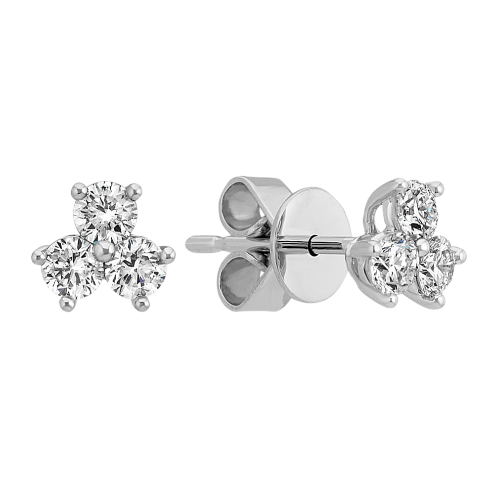 Three-Stone Diamond Earrings in 14k White Gold
