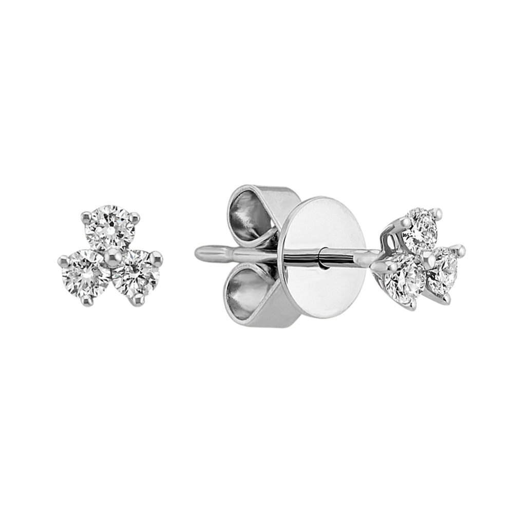 Three-Stone Diamond Earrings in 14k White Gold
