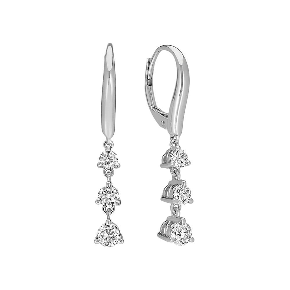 Three-Stone Round Diamond Dangle Earrings