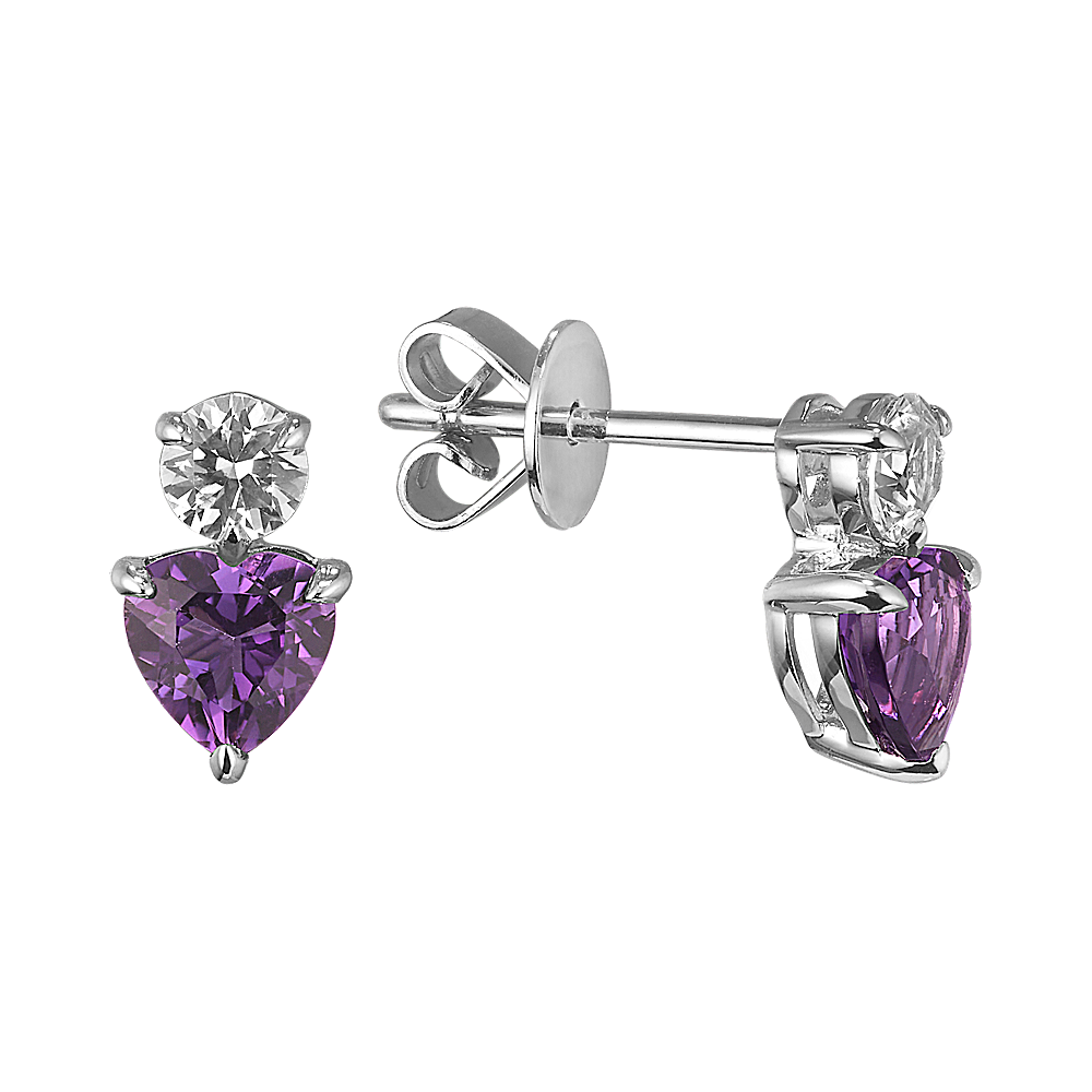 Toi et Moi Amethyst and White Sapphire Earrings in Sterling Silver
