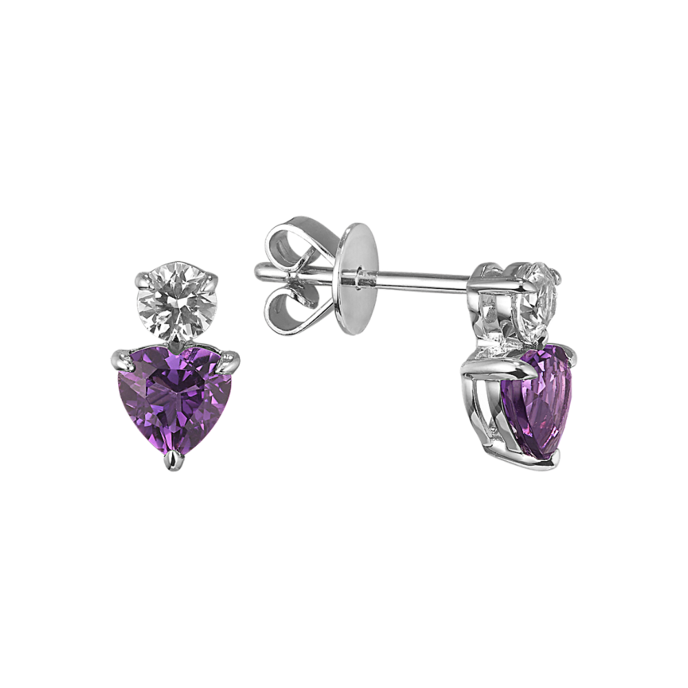 Toi et Moi Natural Amethyst and Natural White Sapphire Earrings in Sterling Silver