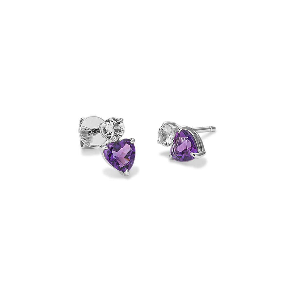 Toi et Moi Amethyst & Sapphire Heart Earrings