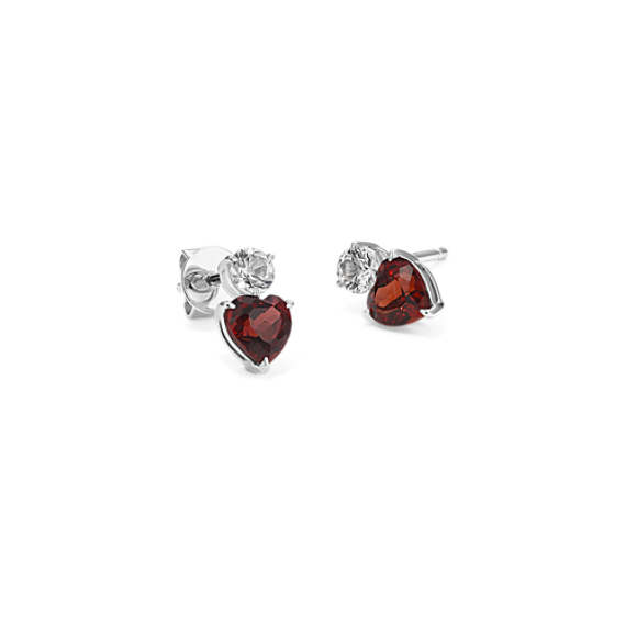 Toi et Moi Garnet & Sapphire Heart Earrings